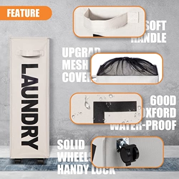 Caroeas Slim Rolling Laundry Basket for Small Spaces