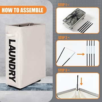 Caroeas Slim Rolling Laundry Basket for Small Spaces