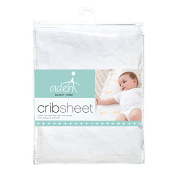 aden + anais Essentials Classic Crib Sheet, 100% Cotton Muslin, Super Soft, Breathable, Tailored Snug Fit, Solid White