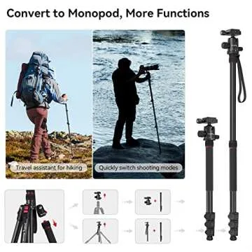 SmallRig CT-20 Camera Tripod, 78.7" Foldable Aluminum Tripod & Monopod, 360°Ball Head Detachable and Quick Release Plate, Payload 33lb, Adjustable Height from 18.5" to 78.7" for Camera, Phone - 3474C
