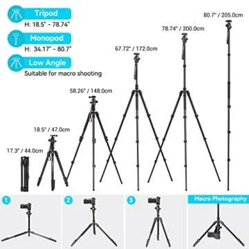 SmallRig CT-20 Camera Tripod, 78.7" Foldable Aluminum Tripod & Monopod, 360°Ball Head Detachable and Quick Release Plate, Payload 33lb, Adjustable Height from 18.5" to 78.7" for Camera, Phone - 3474C