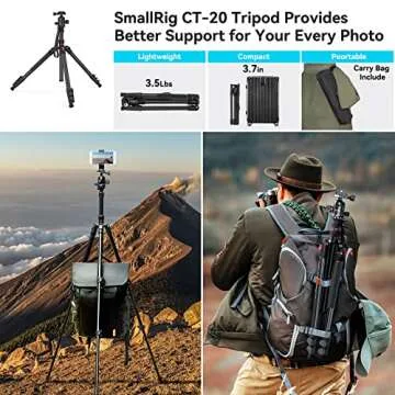 SmallRig CT-20 Camera Tripod, 78.7" Foldable Aluminum Tripod & Monopod, 360°Ball Head Detachable and Quick Release Plate, Payload 33lb, Adjustable Height from 18.5" to 78.7" for Camera, Phone - 3474C