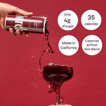 Surely Non Alcoholic Wine, Non-alcoholic Bubbly Red, De-alcoholized Cabernet & Pinot Noir, Alcohol-Removed California Red Wine Blend, 4g Sugar, 35 Calories, Low Sugar, Low Calorie, Pack of 4 (8.5 fl oz per can)