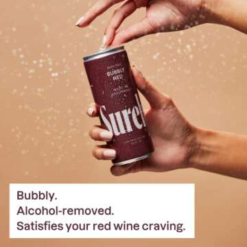 Surely Non Alcoholic Wine, Non-alcoholic Bubbly Red, De-alcoholized Cabernet & Pinot Noir, Alcohol-Removed California Red Wine Blend, 4g Sugar, 35 Calories, Low Sugar, Low Calorie, Pack of 4 (8.5 fl oz per can)
