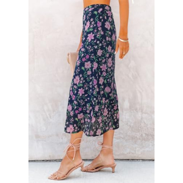 HERBATOMIA Floral Print Midi Skirt for Women - Stylish Comfort