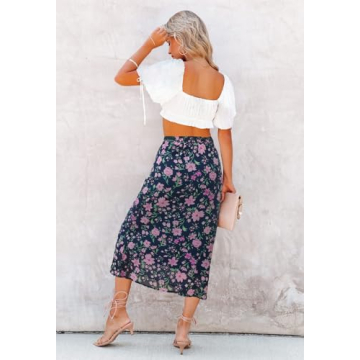 HERBATOMIA Floral Print Midi Skirt for Women - Stylish Comfort