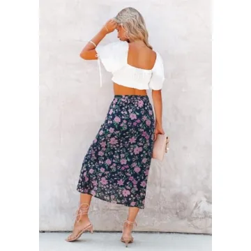 HERBATOMIA Floral Print Midi Skirt for Women - Stylish Comfort
