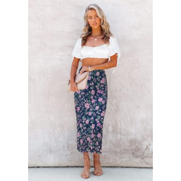 HERBATOMIA Floral Print Midi Skirt for Women - Stylish Comfort