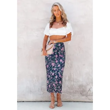 HERBATOMIA Floral Print Midi Skirt for Women - Stylish Comfort