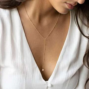 CHESKY Long Gold Necklace for Women, Trendy Lariat Y Necklace 14k Gold Plated Dainty Beaded Drop Nec...