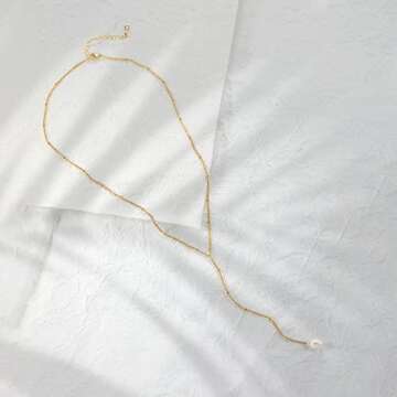 CHESKY Long Gold Necklace for Women, Trendy Lariat Y Necklace 14k Gold Plated Dainty Beaded Drop Necklaces Simple Handmade Y-Shaped Satellite Bead Pendant Chain Fashion Jewelry Gift Wedding