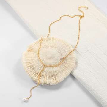 CHESKY Long Gold Necklace for Women, Trendy Lariat Y Necklace 14k Gold Plated Dainty Beaded Drop Necklaces Simple Handmade Y-Shaped Satellite Bead Pendant Chain Fashion Jewelry Gift Wedding