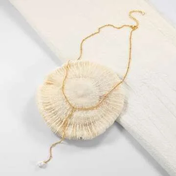 CHESKY Long Gold Necklace for Women, Trendy Lariat Y Necklace 14k Gold Plated Dainty Beaded Drop Necklaces Simple Handmade Y-Shaped Satellite Bead Pendant Chain Fashion Jewelry Gift Wedding