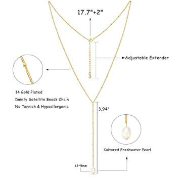 CHESKY Long Gold Necklace for Women, Trendy Lariat Y Necklace 14k Gold Plated Dainty Beaded Drop Necklaces Simple Handmade Y-Shaped Satellite Bead Pendant Chain Fashion Jewelry Gift Wedding