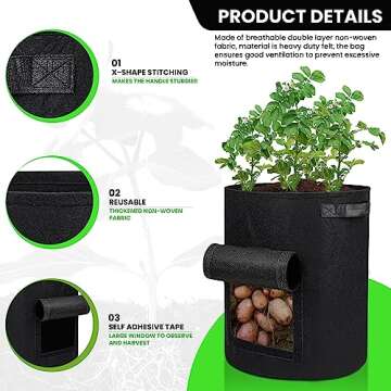 Utopia Home 10-Gallon Potato Grow Bags Pack of 4 – Foldable, Breathable, and Non-Woven Vegetable Planters – Easy to Move Gardening Pots with Reinforced Handles and Harvest Flap (2 Grey, 2 Black)