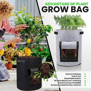 Utopia Home 10-Gallon Potato Grow Bags Pack of 4 – Foldable, Breathable, and Non-Woven Vegetable Planters – Easy to Move Gardening Pots with Reinforced Handles and Harvest Flap (2 Grey, 2 Black)