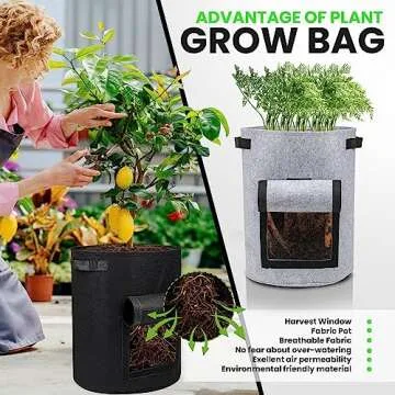 Utopia Home 10-Gallon Potato Grow Bags Pack of 4 – Foldable, Breathable, and Non-Woven Vegetable Planters – Easy to Move Gardening Pots with Reinforced Handles and Harvest Flap (2 Grey, 2 Black)