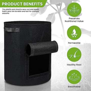 Utopia Home 10-Gallon Potato Grow Bags Pack of 4 – Foldable, Breathable, and Non-Woven Vegetable Planters – Easy to Move Gardening Pots with Reinforced Handles and Harvest Flap (2 Grey, 2 Black)