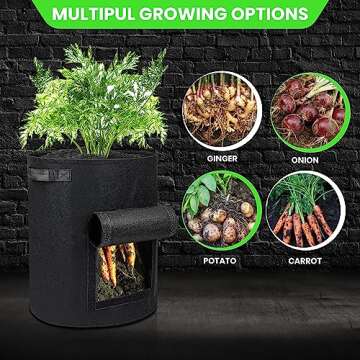 Utopia Home 10-Gallon Potato Grow Bags Pack of 4 – Foldable, Breathable, and Non-Woven Vegetable Planters – Easy to Move Gardening Pots with Reinforced Handles and Harvest Flap (2 Grey, 2 Black)