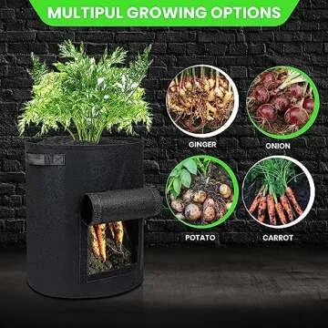 Utopia Home 10-Gallon Potato Grow Bags Pack of 4 – Foldable, Breathable, and Non-Woven Vegetable Planters – Easy to Move Gardening Pots with Reinforced Handles and Harvest Flap (2 Grey, 2 Black)