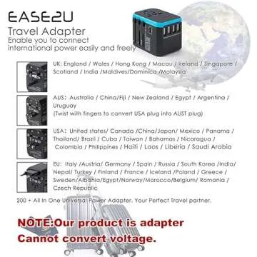 International Adapter for Travel, Universal for Selective Dual Voltage Hair Dryer, Straightener, All USB Devices Phones, Worldwide Charger Plug 5 Fast USB 8A AC Outlet UK European Asia 200+ (Blue)