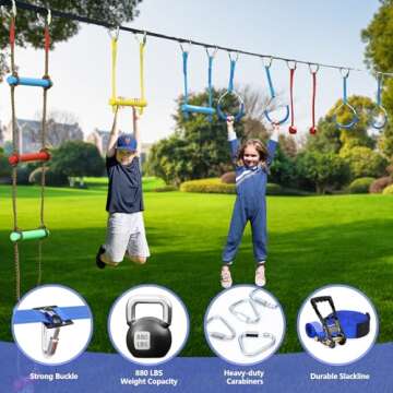 NINJA LINE 2x56FT Ninja Warrior Obstacle Course for Kids, Ninja Slackline with 11 Accessories, Slack...