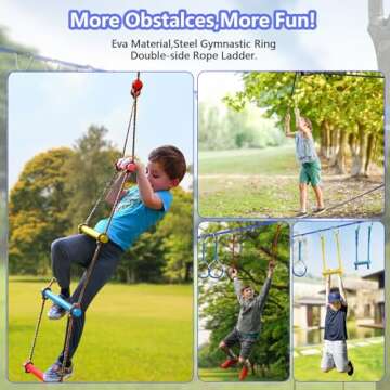 NINJA LINE 2x56FT Ninja Warrior Obstacle Course for Kids, Ninja Slackline with 11 Accessories, Slackline Kit with Pulley, Rope Ladder, Monkey Bar,Arm Trainer, Climbing Rope