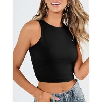 EFAN Womens Sexy Sleeveless High Neck Crop Tops Workout Cute Racerback Cropped Tank Tops Summer Clothes Teen Girls Black M