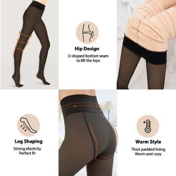 WILDROOMS Women's Tights, Warm Pantyhose Leggings, Fake Translucent Thermal Skin-Tone Tights for Aut...