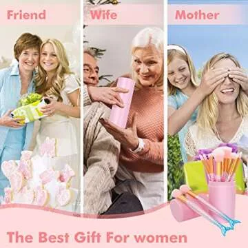 Makeup Brushes Set- Cosmetic Conceler Brushes Kit Tool 12PCS Make Up Foundation Eyebrow Eyeliner Blush Concealer Brushes Pink Mermaid Colorful (pink)