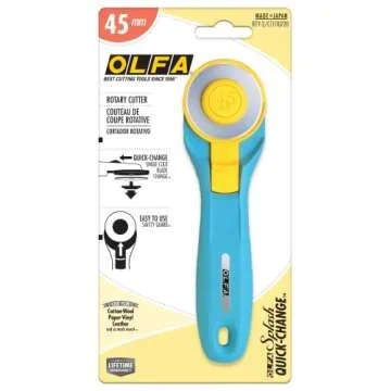 OLFA 45mm Quick-Change Rotary Cutter (RTY-2/C) - Rotary Fabric Cutter w/Blade Cover for Crafts, Sewing, Quilting, Replacement Blade: OLFA RB45-1 (Aqua)