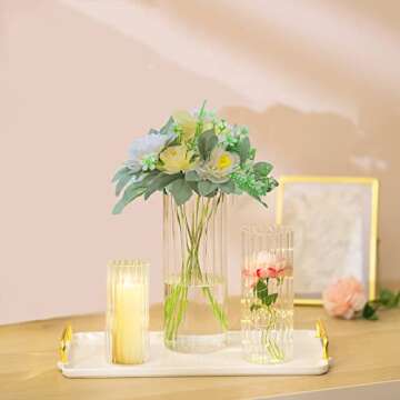 Hewory Glass Cylinder Ribbed Vases Set of 6, Tall Clear Vase for Centerpieces, Hurricane Candle Holders for Pillar or Floating Candles, Round Vases for Wedding Anniversary Events Home Table Decor