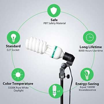 HPUSN Softbox Continuous Lighting Kit Professional Studio Photography with Max 8.5ft x 10ft Background Support System,2 Reflectors 20x28 Inch Umbrellas for Portrait and Photography