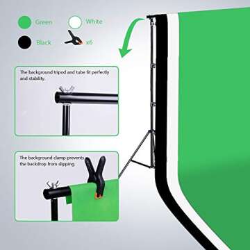 HPUSN Softbox Continuous Lighting Kit Professional Studio Photography with Max 8.5ft x 10ft Background Support System,2 Reflectors 20x28 Inch Umbrellas for Portrait and Photography