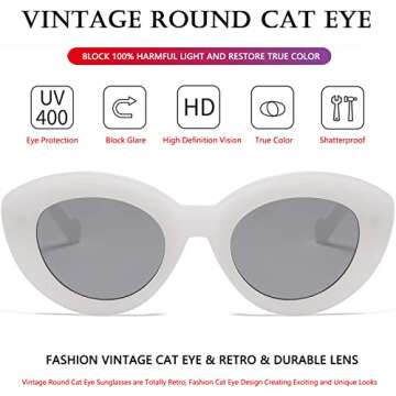 AIEYEZO Oversized Cat Eye Sunglasses for Women Cute Oval Thick Frame Cateye Sun Glasses Chic Retro Style Shades (Candy White)