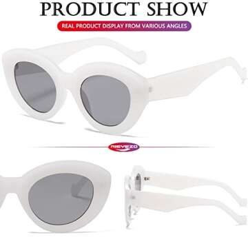AIEYEZO Oversized Cat Eye Sunglasses for Women Cute Oval Thick Frame Cateye Sun Glasses Chic Retro Style Shades (Candy White)