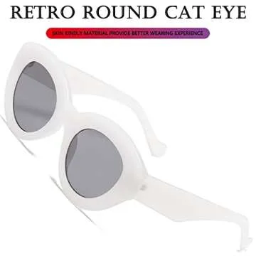 AIEYEZO Oversized Cat Eye Sunglasses for Women Cute Oval Thick Frame Cateye Sun Glasses Chic Retro Style Shades (Candy White)