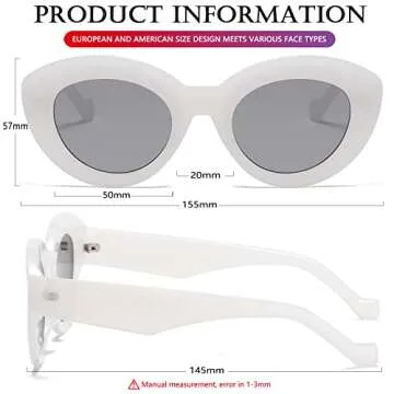 AIEYEZO Oversized Cat Eye Sunglasses for Women Cute Oval Thick Frame Cateye Sun Glasses Chic Retro Style Shades (Candy White)