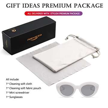 AIEYEZO Oversized Cat Eye Sunglasses for Women Cute Oval Thick Frame Cateye Sun Glasses Chic Retro Style Shades (Candy White)