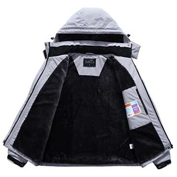 Pooluly Women's Ski Jacket Warm Winter Waterproof Windbreaker Hooded Raincoat Snowboarding Jackets Light Gray-XL