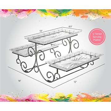 Godinger Silver Art Dublin 3 Tiered Glass Buffet Serving Tray - Chrome Plated Platter Stand with Sta...