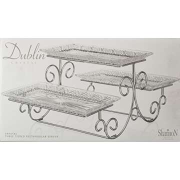 Godinger Silver Art Dublin 3 Tiered Glass Buffet Serving Tray - Chrome Plated Platter Stand with Starburst Design - Party and Event Dessert and Food Display Server