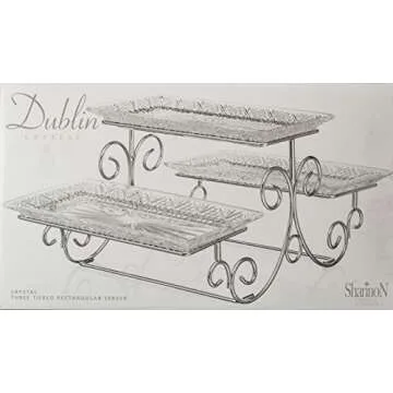 Godinger Silver Art Dublin 3 Tiered Glass Buffet Serving Tray - Chrome Plated Platter Stand with Starburst Design - Party and Event Dessert and Food Display Server