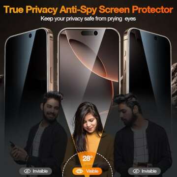 YMHML 2 Pack Compatible for iPhone 16 Pro Max Privacy Screen Protector Tempered Glass, Anti Spy Priv...