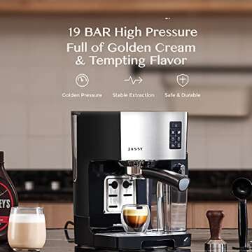 Espresso Coffee Machine Cappuccino Maker with 19 BAR Pump & Powerful Milk Tank for Home Barista Brew...