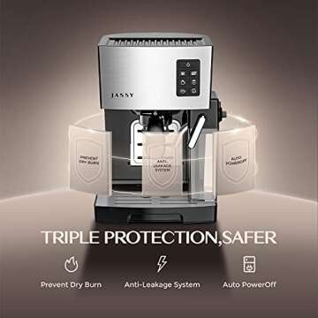 Espresso Coffee Machine Cappuccino Maker with 19 BAR Pump & Powerful Milk Tank for Home Barista Brewing,Multiple Functions for Espresso/Moka/Cappuccino,Self-Cleaning System,1250W(Silver)