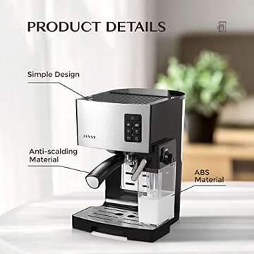 Espresso Coffee Machine Cappuccino Maker with 19 BAR Pump & Powerful Milk Tank for Home Barista Brewing,Multiple Functions for Espresso/Moka/Cappuccino,Self-Cleaning System,1250W(Silver)