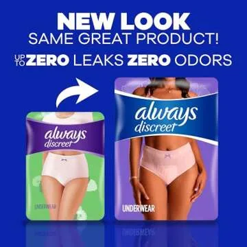 Always Discreet Adult Incontinence Underwear for Women and Postpartum Underwear, L, Up to 100%* Blad...