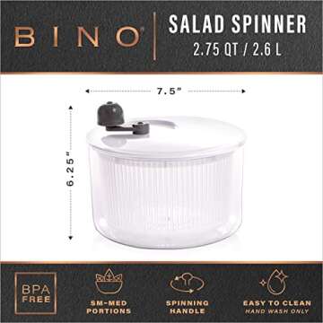 BINO | Salad Spinner - 2.75 Qt | Small Manual Lettuce Spinner | Salad Spinner with Salad Bowl for Se...