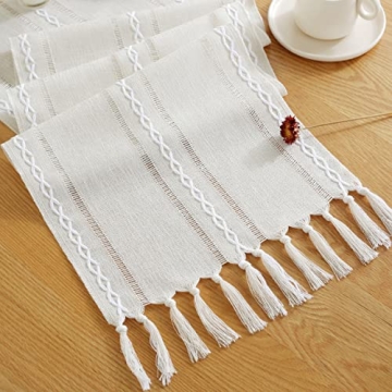 Stylish JIALE Table Runner in Cotton Linen with Tassels